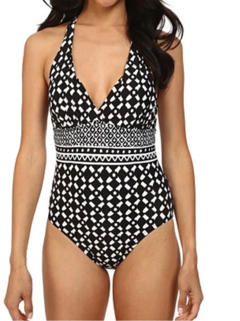 LA Blanca Alexandra Surplus Cross Back One Piece Swimsuit Black White Size 8